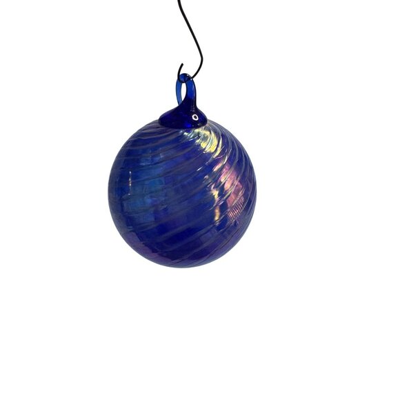 Hand Blown Glass Friendship Ball Cobalt Blue Iridescent 3 3/4 Inch Round Ornamen - Picture 4 of 6
